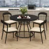 Black 47" Round Dining Table , Family-Sized For 4-6 People, Hourglass Metal Base & Curved Tabletop