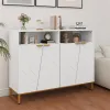 White Modern Sideboard With Irregular Doors & Golden Handles, 2 Open Shelves & Double 2-Door Cabinets