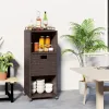 Mix Brown PE Rattan Outdoor Storage Cabinet, 3-Shelf With Removable Drawer & Lockable Wheels