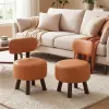2-Piece Orange Small Footstools, Faux Leather Upholstery & Solid Rubber Wood Legs, 330LBS Load Capacity