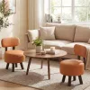 2-Piece Orange Small Footstools, Faux Leather Upholstery & Solid Rubber Wood Legs, 330LBS Load Capacity