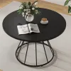 Black 47" Round Dining Table , Family-Sized For 4-6 People, Hourglass Metal Base & Curved Tabletop