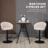 Modern Upholstered Adjustable Barstools with Swivel Seat, Linen Touch Fabric, Steel Frame, Footrest, ‎Beige