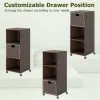 Mix Brown PE Rattan Outdoor Storage Cabinet, 3-Shelf With Removable Drawer & Lockable Wheels