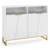 White Modern Sideboard With Irregular Doors & Golden Handles, 2 Open Shelves & Double 2-Door Cabinets