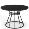 Black 47" Round Dining Table , Family-Sized For 4-6 People, Hourglass Metal Base & Curved Tabletop