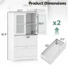 Freestanding Floor Storage Cabinet With Adjustable Shelf & 2 Drawers, Frosted Tempered Glass Door Sideboard