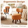 2-Piece Orange Small Footstools, Faux Leather Upholstery & Solid Rubber Wood Legs, 330LBS Load Capacity