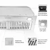 30" Built-In Insert Range Hood 600CFM Kitchen Vent LEDs Convertible Fan Sliver