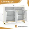 White Modern Sideboard With Irregular Doors & Golden Handles, 2 Open Shelves & Double 2-Door Cabinets