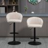 Modern Upholstered Adjustable Barstools with Swivel Seat, Linen Touch Fabric, Steel Frame, Footrest, ‎Beige