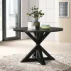 Banff 5-piece Dining Set, Cross-Buck Round Table with 4 Tufted Chairs, Gray