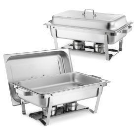 Rectangle Chafing Dish, 9 Qt 2 Pack Stainless Steel Chafing Dish, Food Warmer Chafer Complete Set with Hollow Handle, 1 Food Tongs, Lid, Fuel Holder