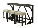 Modern Brown Dining Table W USB 3x Stools Biscuit-Tufted Seat Cushion Beige 3pc Dining Table Set