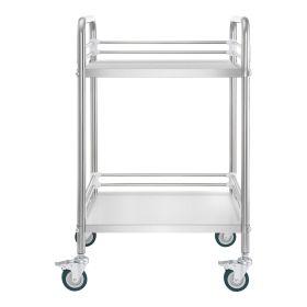 Stainless Steel Cart, 2-Tier Rolling Lab Utility Cart with Lockable Wheels, Medical Serving Trolley Clinic Tray