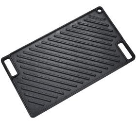 Reversible Grill/Griddle, 9.7"x16.7" Pre-Seasoned Cast Iron Griddle, Rectangular Double Burner Griddle Pan, Non-Stick Family Pan Cookware with Handles