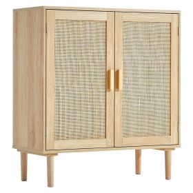 Rattan Cabinet, Rattan Storage Cabinet with 2 Magnetic Doors and Adjustable Shelves, Sideboard Buffet Cabinet for Hallway, Entryway, Living Room