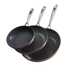 Frying Pan Skillet, Aluminum Egg Fry Pans, 3 Piece (8, 10, 12 in), Nonsitck Ceramic Heavy-Duty Skillets with Heat-Resistant Handle, Chef's Cookware