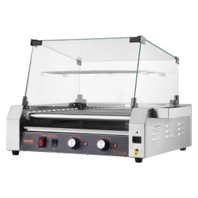Hot Dog Roller, 30 Hot Dog 11 Rollers, Stainless Steel Sausage Grill Cooker, 1600W Commercial Hot Dog Machine with Dual Temp Control, Cover