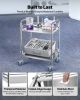 Stainless Steel Cart, 2-Tier Rolling Lab Utility Cart with Lockable Wheels, Medical Serving Trolley Clinic Tray
