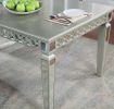 Glam Silver And Dark Gray 7pc Dining Set Table w Leaf Wingback 6x Chairs Acrylic Tufted Dining Room Furniture