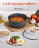 2.5 QT Saucepan, Nonstick Saucepan with Tempered Glass Lid, Multipurpose Cooking Sauce Pot with Detachable Handle