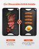 Reversible Grill/Griddle, 14x8.5 inch Pre-Seasoned Cast Iron Griddle, Portable Rectangular Pan with Handle