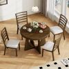 TREXM Round Dining Table for 4 with Chairs Set, Extendable Dining Table Set with 16" Removable Middle Leaf