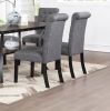 Classic Dining Room Furniture Natural Wooden Rectangle Top Dining Table 6x Side Chairs Charcoal Fabric Tufted Toll Back Top Back Chair and Storage She