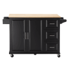 Kitchen Island & Kitchen Cart, Mobile Kitchen Island, Rubber Wood Top, Big & Adjustable Shelf Inside Cabinet for Different Utensils