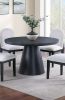 Dining Table 4x Side Chairs White Finish Fabric Black Round Table w Cone Base 5pc Dining Set Plush Seat