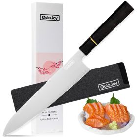 Qulajoy Classic 9 Inch Japanese Gyuto Chef Knife - Handcrafted VG-10 Steel Core Forged Mirror Blade - Octagonal Ebony Wood Handle With Sheath (Option: Kiritsuke)
