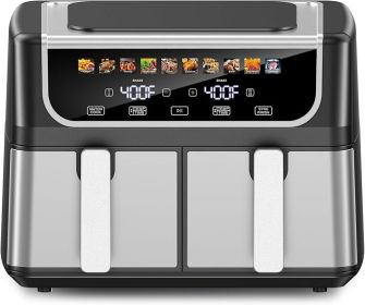 Double-basket Air Fryer, With A 9.5-liter Large Capacity, Independent Temperature Control, And 10 Preset Modes (Option: Black)