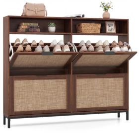 Boho Style Shoe Cabinet Cabinet With 4 Flip Drawers & Open Shelves, Freestanding Shoe Organizer For Entryway (Option: Defaulttitle)