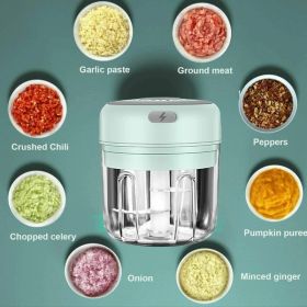 Electric 300ML Garlic Press Chopper Chili Onion Fruits Meat Mincer Blender Mixer (Option: Green)