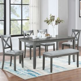 6 Piece Kitchen Dining Set, Rectangular Wooden Dining Table with 4 Upholstered Chairs and a Bench, Dining Table Set for 6 People, Living Room (Color: as Pic)