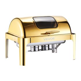 Roll Top Chafing Dish Buffet Complete Set, 9Qt Stainless Steel Chafer with Full Size Pan (Quantity: 1 Pack, Color: Golden-Visible Window)